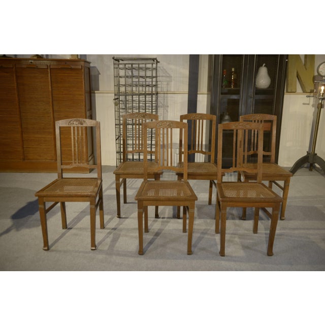 1930s Art Deco Oak & Cane Dining Chairs, 1930s, Set of 6 For Sale - Image 5 of 15