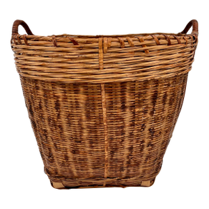Vintage Handwoven Chinese Split Reed Tortiseshell Bamboo and Rattan Large Gathering Basket