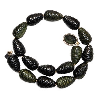 Natural Carved Golden Obsidian Beaded Necklace With Golden Obsidian Clasp, 17.5" For Sale
