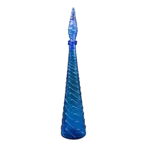 Mid 20th Century Empoli Italian Vintage Mid-Century Modern Blue Wave Art Glass Decanter Genie Bottle