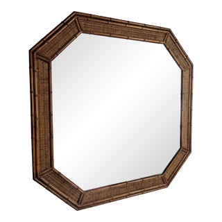 Vintage Coastal Wicker Rattan Faux Bamboo Wall Mirror For Sale