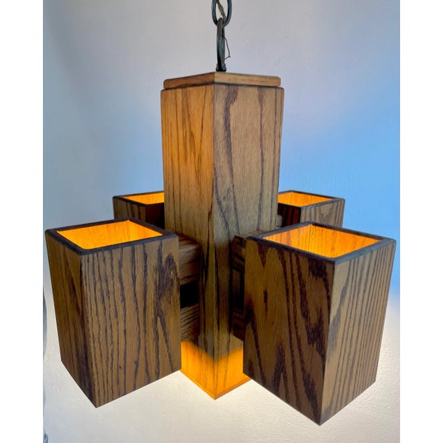 Brown 1970s Modernist Architectural Box-Form Swag Chandelier For Sale - Image 8 of 13