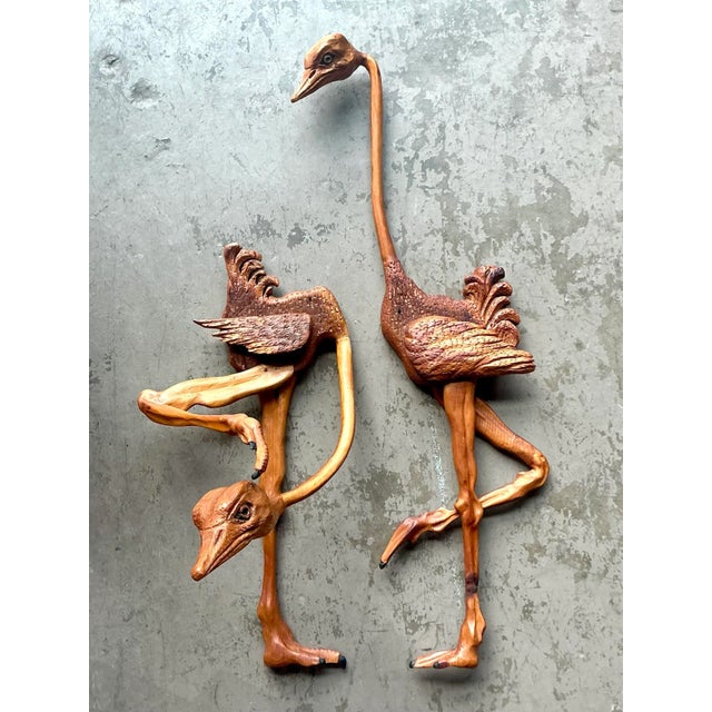 Late 20th Century Vintage Boho Hand Carved Ostrich - A Pair For Sale - Image 5 of 9