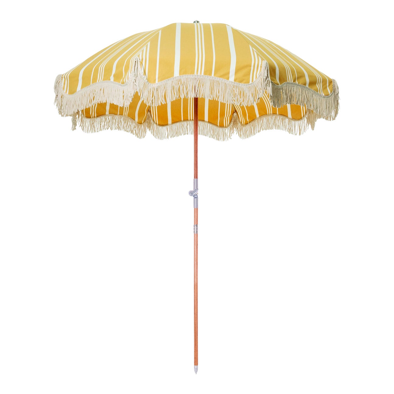 Premium Beach Umbrella Vintage Yellow Stripe with Fringe Chairish