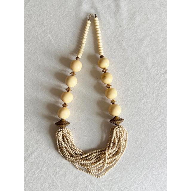 Vintage 1970s Bohemian Long Ivory Beaded Statement Necklace For Sale - Image 13 of 13