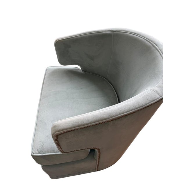 Transitional Seafoam Green/Blue Swivel Barrel Chair From Havertys Furniture For Sale - Image 3 of 8