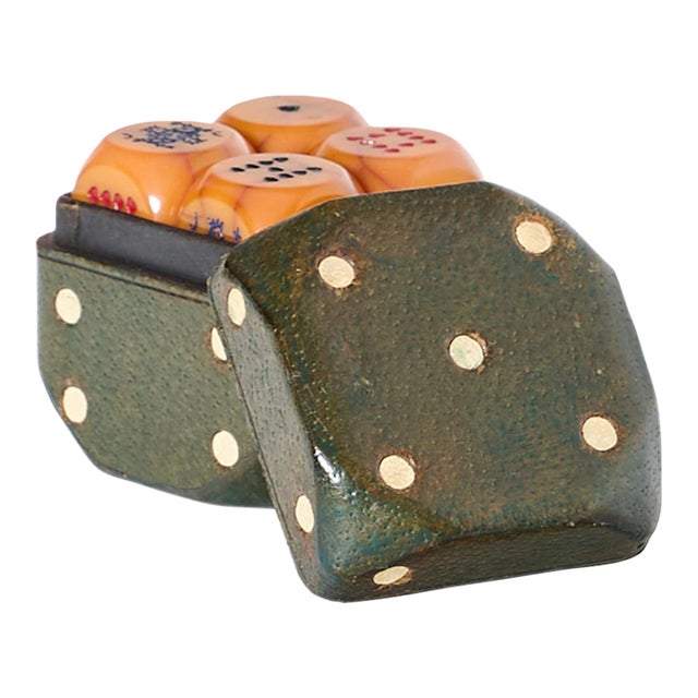 Vintage Poker Dice & Leather Box For Sale