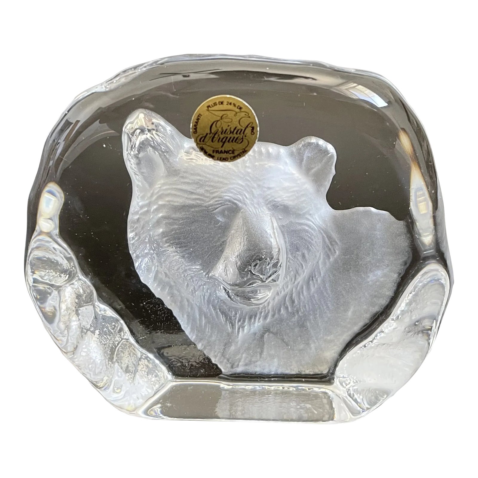 Vintage French Cristal d'Arques Etched Crystal Bear Paperweight Chairish
