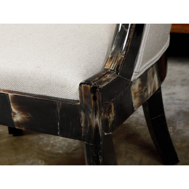 Textile Mid 20th Century Italian Midcentury Horn Tub Chair with Gilt Rams' Heads and New Upholstery For Sale - Image 7 of 11