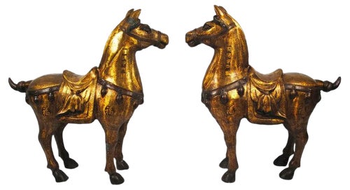20th Century Gilded Bronze Gift Horses, Set of 2