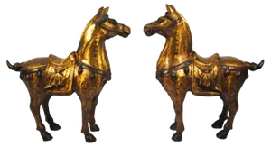 20th Century Gilded Bronze Gift Horses, Set of 2