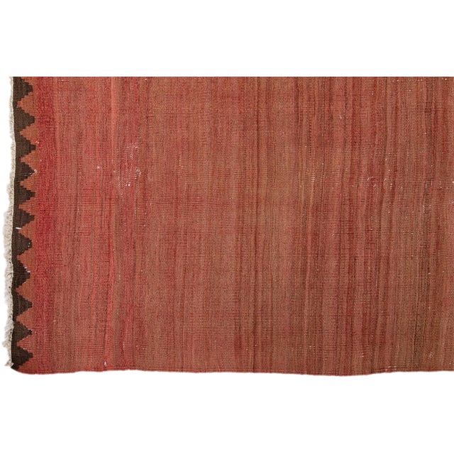 1960s Vintage Turkish Kilim Rust Handmade Solid Wool Rug For Sale - Image 4 of 8