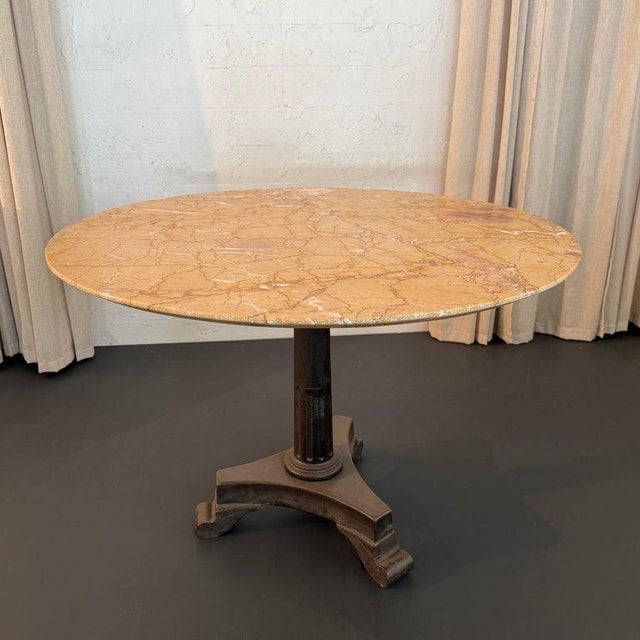 Metal 1930s Art Deco Blush Pink Marble Pedestal Bistro Dining Table For Sale - Image 7 of 10