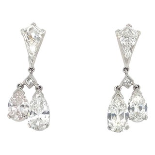 Vintage 5.50 Carat Diamond Drop Earrings, Platinum, Pair For Sale