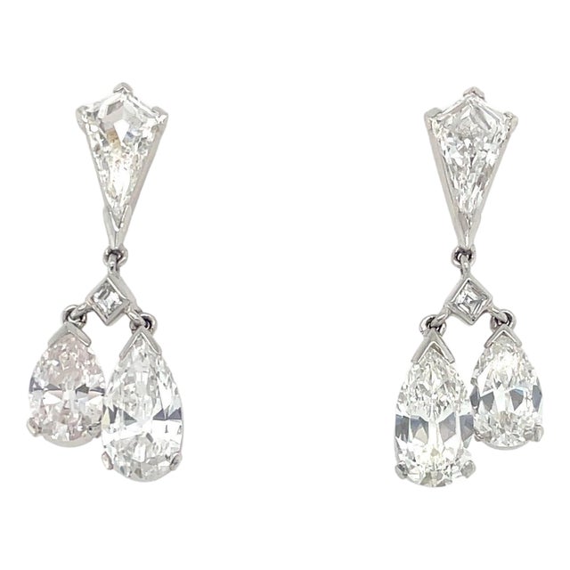 Vintage 5.50 Carat Diamond Drop Earrings, Platinum, Pair For Sale