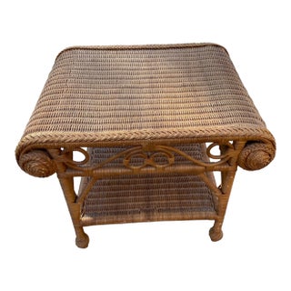 1980s Boho Chic Wicker Side Table With Scrolling Details For Sale