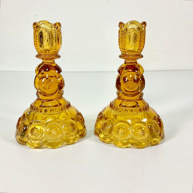Art Deco Antique Art Deco Boho Chic Hollywood Regency Depression Era Amber Starbust Candle Holders - A Pair For Sale - Image 3 of 11