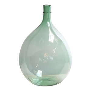 Vintage Italian Mouth Blown Glass Bulbous Demijohn in Seafoam Green