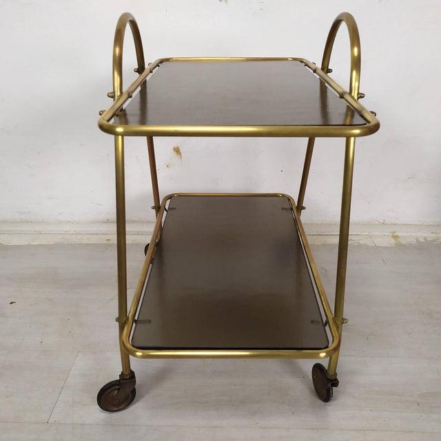 1950s Vintage Brass Bar Trolley, 1950s For Sale - Image 5 of 15