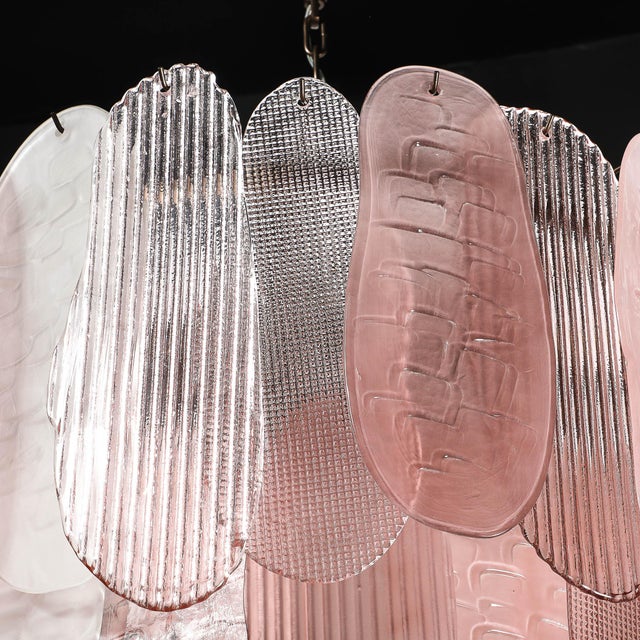 Modern Modernist Round 3-Tier Hand-Blown Murano Glass Chandelier W/ Oval Reeded Shades For Sale - Image 3 of 18