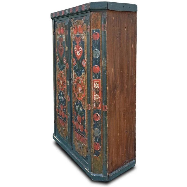 Antique Blue Floral Painted Cabinet in Fir, 1800s For Sale - Image 12 of 18