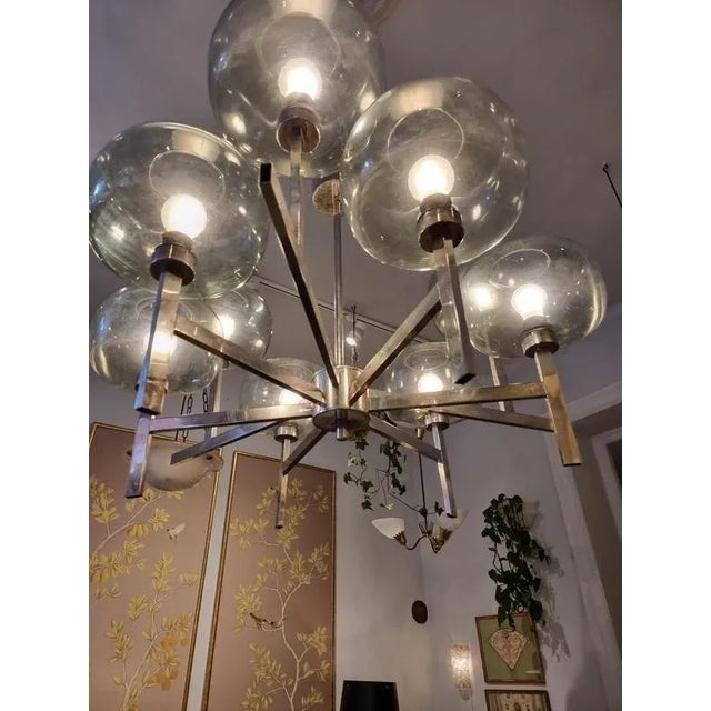 Antique Chandelier in Chrome and Glass by Holger Johansson, 1950s For Sale - Image 9 of 14