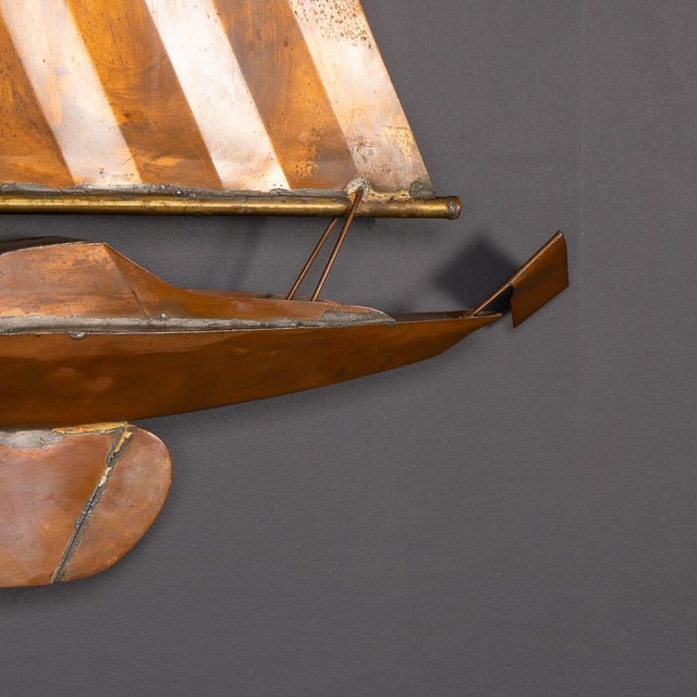 Copper Vintage 20th Century Wall Hanging Copper Sculpture of a Racing Yacht, 1960s For Sale - Image 8 of 13