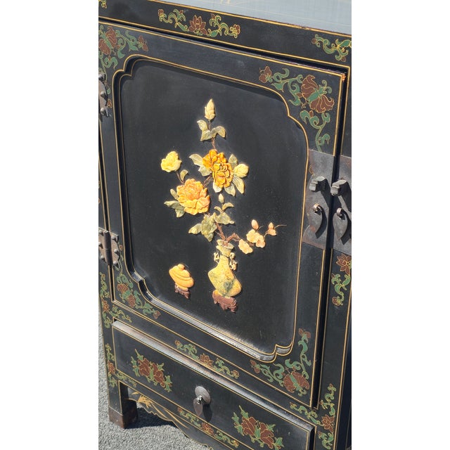 1970s Vintage Chinese Asian Black Lacquer Chinoiserie Cabinet Storage Side Table #2of2 For Sale - Image 5 of 15