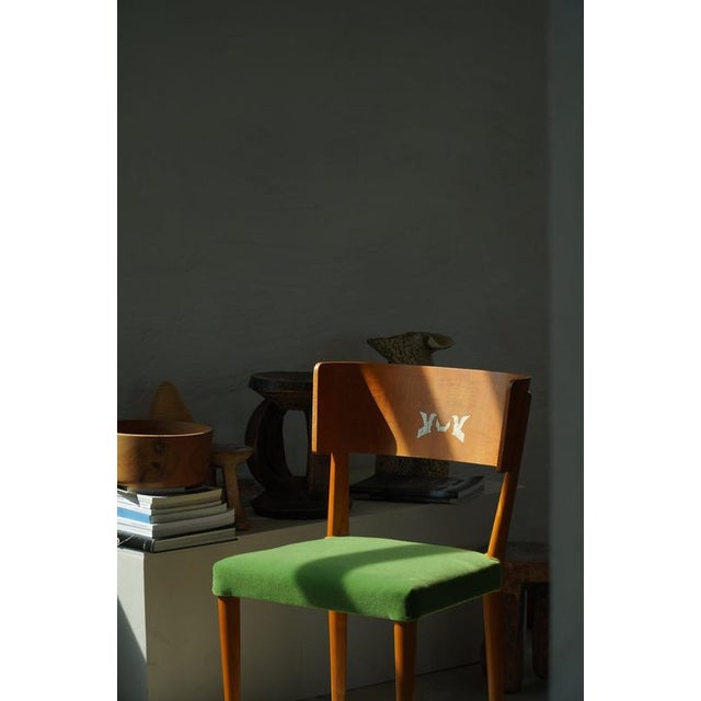 Art Deco Swedish Chairs in Birch & Mohair with Griffin Inlays from Klismos, 1930s, Set of 6 For Sale - Image 10 of 18