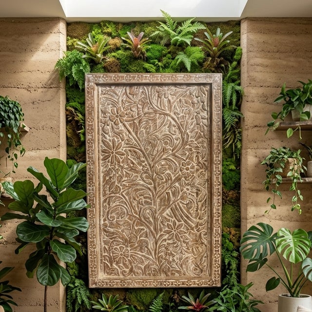 Whitewashed Carved Wood Tree of Life Wall Panel – Rustic Floral Barn Door Art For Sale - Image 9 of 11
