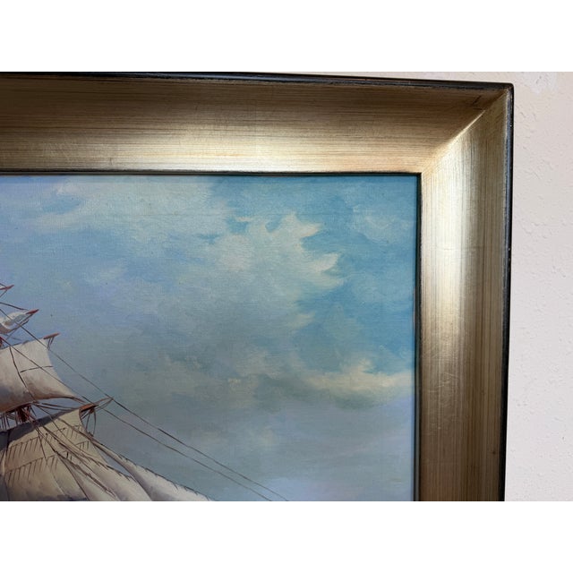 Sky Blue Maritime Oil Painting by Humberto Fernandes (1937-2005), Sailing Ship Seascape For Sale - Image 8 of 13