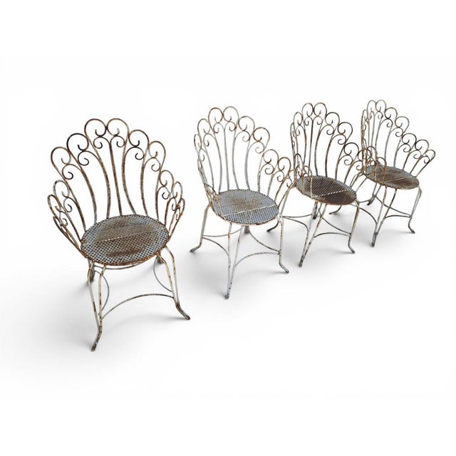 White Painted Iron Garden Chairs, 1950s, Set of 4 For Sale - Image 8 of 10