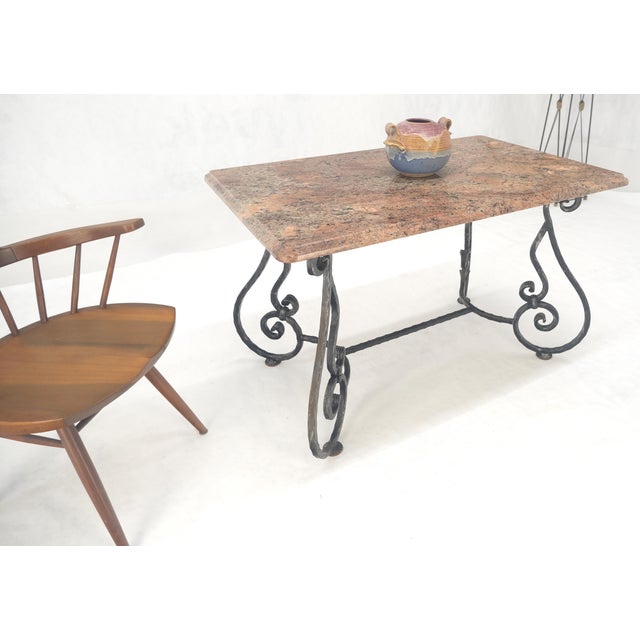 Metal Heavy Wrought Iron Base 46x30" Thick Granite Top Outdoor Dining Table MINT For Sale - Image 7 of 12