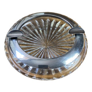 Art Deco Ashtray in Cut Crystal with Silver Mount and Cigar Rest by Wilhelm T. Binder, 1930s For Sale