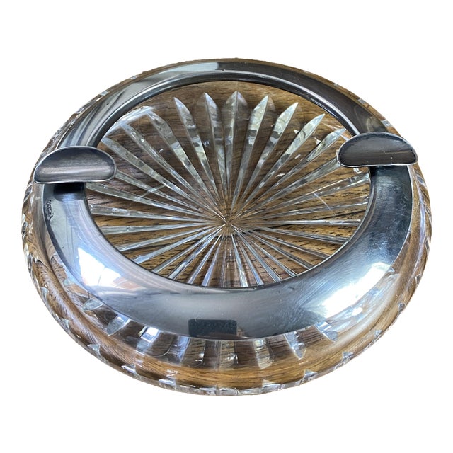 Art Deco Ashtray in Cut Crystal with Silver Mount and Cigar Rest by Wilhelm T. Binder, 1930s For Sale