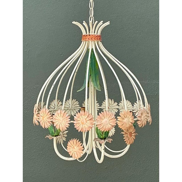 Vintage Tole Daisy Chandelier For Sale - Image 4 of 12