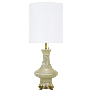 Lightolier Soft Green Heathered and Striped Pottery Table Lamp