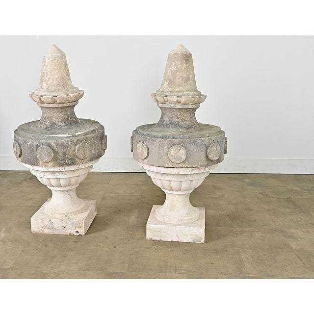 A monumental pair of 19th century carved stone architectural finials from Portugal to add symmetry and drama to any...