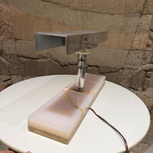 1960s Mid-Century Modern Desk Lamp Polished Aluminum Shade Luxurious Stone For Sale - Image 5 of 14