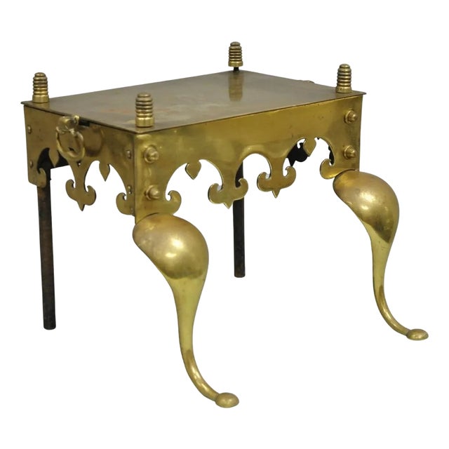 Antique English Victorian Brass Cabriole Leg Fireplace Hearth Footman Trivet For Sale