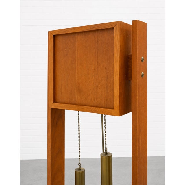 Mid Century Modern Teak + Brass Weight Drive Chiming Floor Clock, C. 1960’s, Denmark For Sale - Image 12 of 12