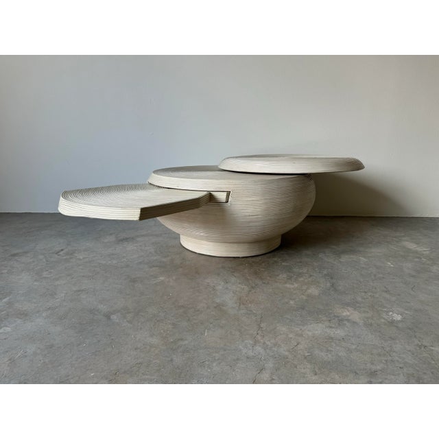 1980s Gabriella Crespi Style Swivel Top Pencil Reed Rattan Round Coffee Cocktail Table For Sale - Image 5 of 12