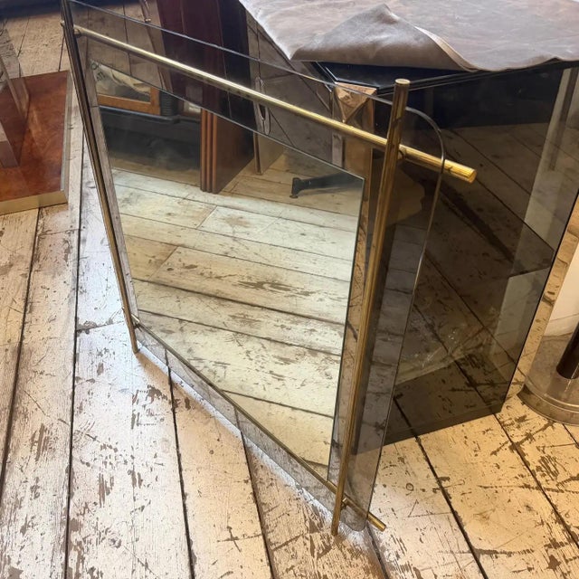 1970 Mid-Century Modern Smoked Glass and Brass Square Wall Mirror by Renato Zevi For Sale - Image 9 of 18