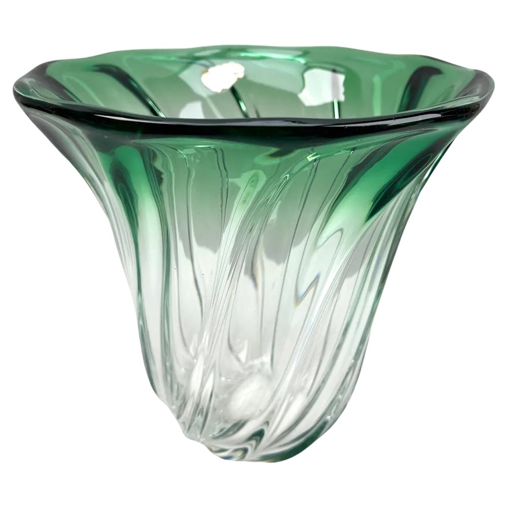 Label Sculpted Crystal Vase with Green Core from Val Saint Lambert ...