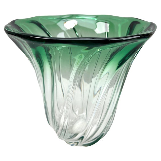 Label Sculpted Crystal Vase with Green Core from Val Saint Lambert, Belgium, 1950s For Sale