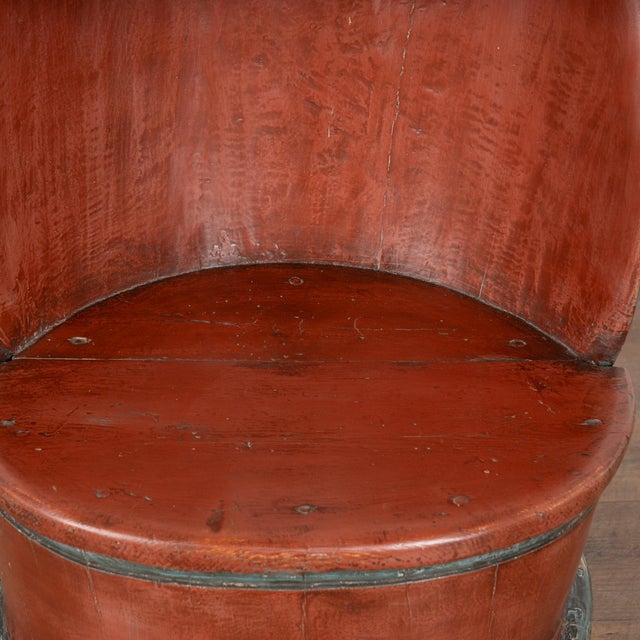 Original Red Painted Swedish Kubbestol Carved Log Chair For Sale - Image 6 of 12