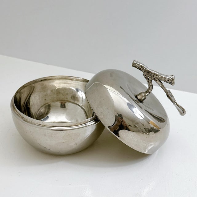 Vintage Silver Plated Apple Trinket Box With Lid, Decorative Jewelry Box, Apple Candy Dish, Vanity Storage, Mid Century Home Decor For Sale - Image 4 of 6