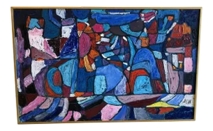 Vintage Abstract Mid-Century Modern Oil Painting, Framed