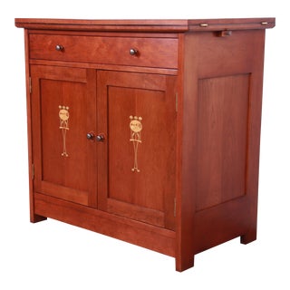 Stickley Harvey Ellis Collection Inlaid Cherry Wood Rolling Bar Cart Server For Sale