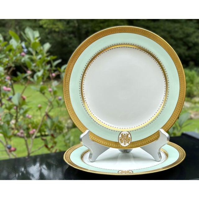 Antique Minton Porcelain Dinner Service | Mint Green Gold Gilt Monogram 1884 - 34 pcs For Sale - Image 11 of 16